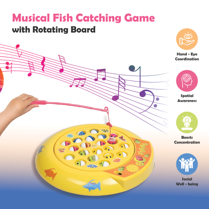 fishing toy with fishing rod in hand