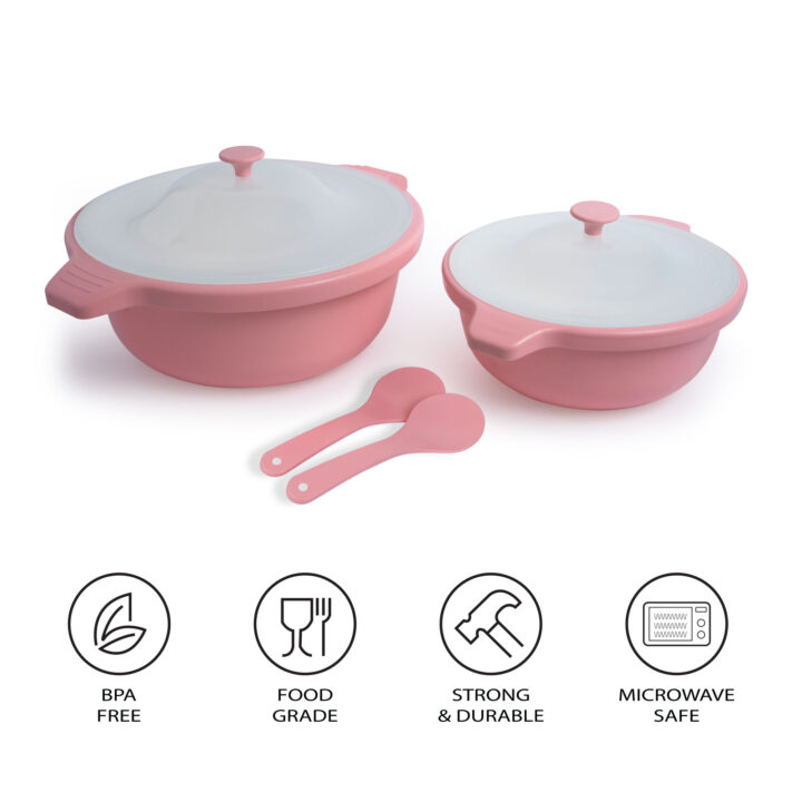 Pink Lumiset Serving bowl set with spoons