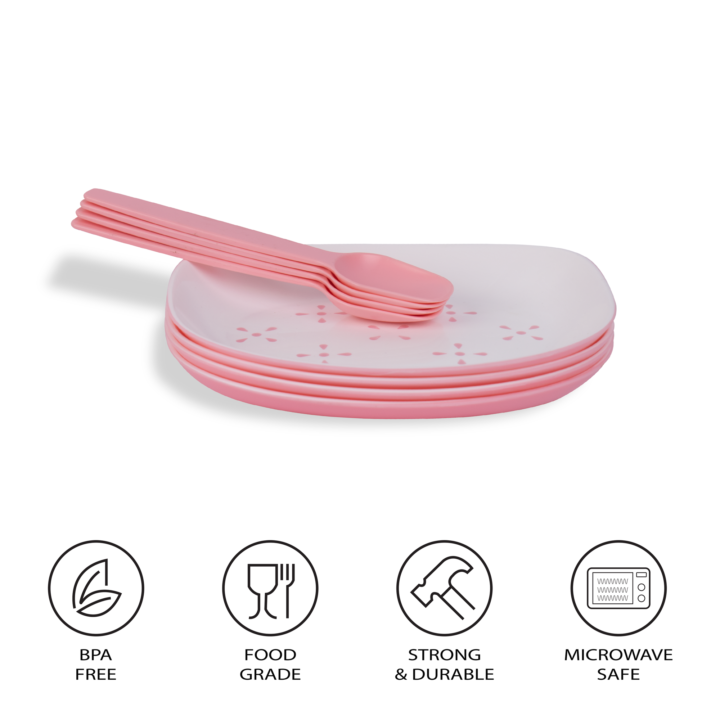 Lumiset Pink Snack plate with matching spoon