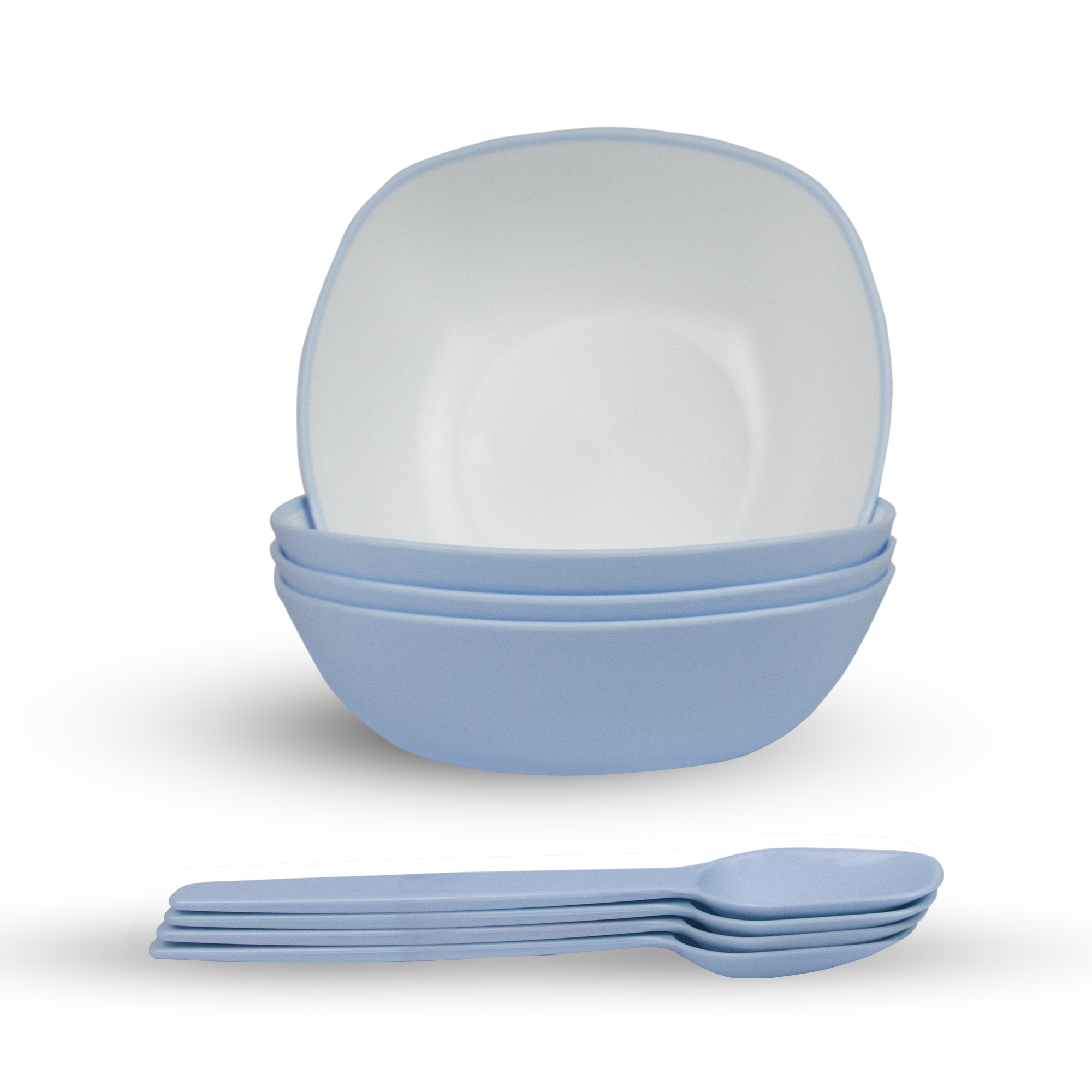 Curry Bowls with Spoons Set of 4, 500ml Unbreakable, BPA-Free | Microwave Safe, Multipurpose & Durable 1 Sky Blue Square Soup Bowl Set