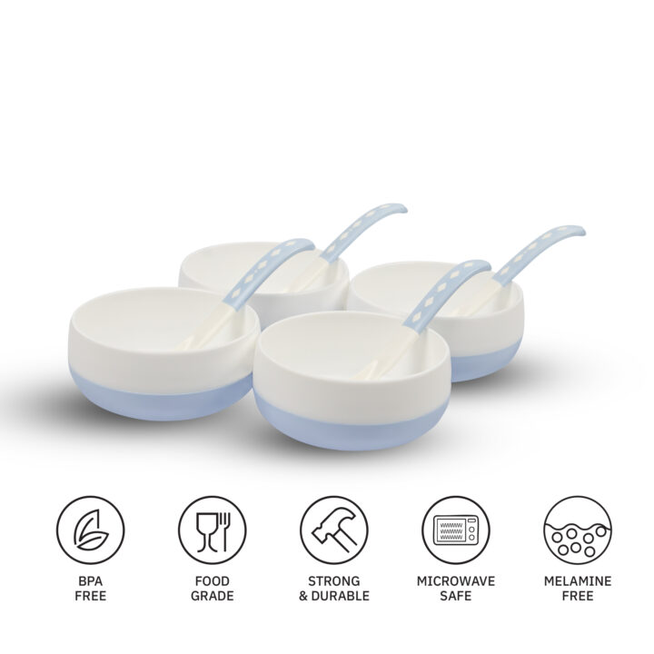 Round Soup Bowls 4 Piece Unbreakable Plastic Bowl Set with Spoons | BPA-Free, Microwave Safe - Image 8